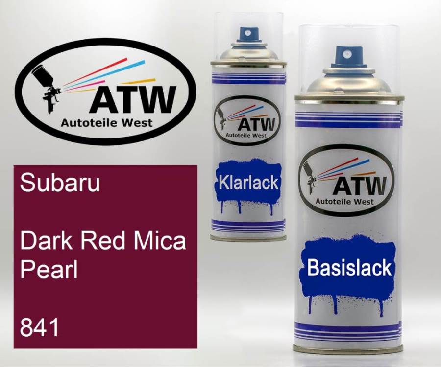 Subaru, Dark Red Mica Pearl, 841: 400ml Sprühdose + 400ml Klarlack - Set, von ATW Autoteile West.